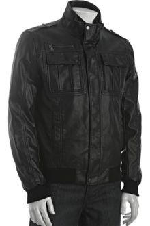 Calvin Klein Black Faux Leather Motorcycle Jacket - Lyst