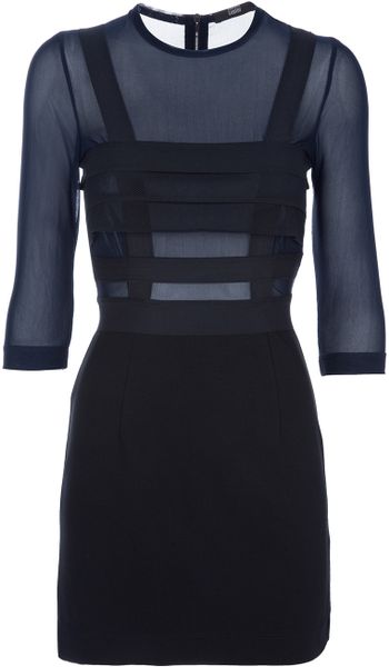 Markus Lupfer Net Detail Fitted Dress in Black - Lyst