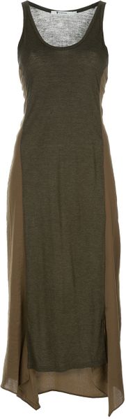 T By Alexander Wang Panelled Drape Back Dress in Green (khaki) - Lyst
