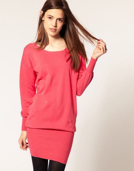 Asos Collection Asos Knitted Dress with Scoop Neck in Pink - Lyst