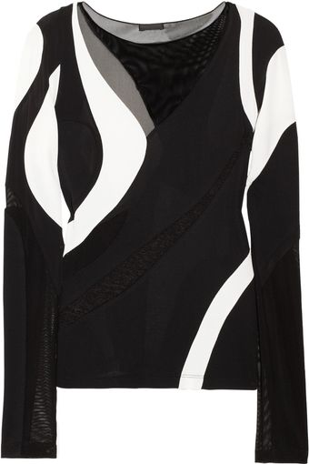 Donna Karan New York Paneled Mesh and Jersey Top - Lyst
