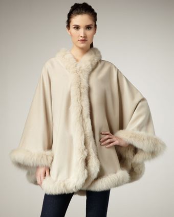 Dale Dressin Fur-trim Cashmere Cape, Stone - Lyst