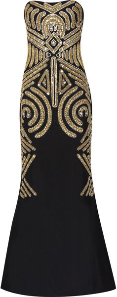 Marchesa Embellished SilkCrepe Gown in Gold (black) - Lyst