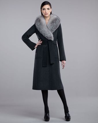 St. John Fur-collar Coat - Lyst