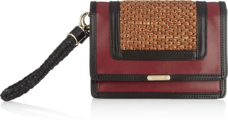 Burberry Prorsum Woven Raffia and Leather Wristlet Clutch in Black - Lyst