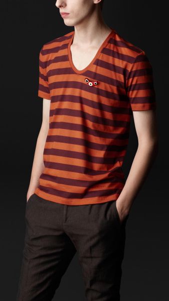 Burberry Prorsum Badge Detail Striped Tshirt in Orange for Men (spice / garnet) - Lyst