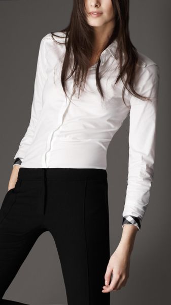 Burberry Check Cuff Shirt in White - Lyst