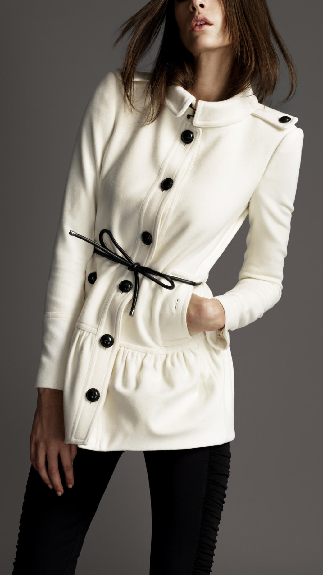 Burberry Peplum Skirt Coat in White (winter white) | Lyst