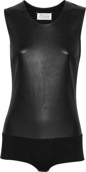 Maison Martin Margiela Leatherpaneled Stretchcotton Bodysuit in Black - Lyst