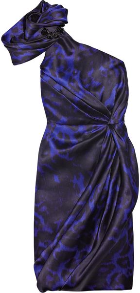  One-shoulder Printed Silk-satin Dress 