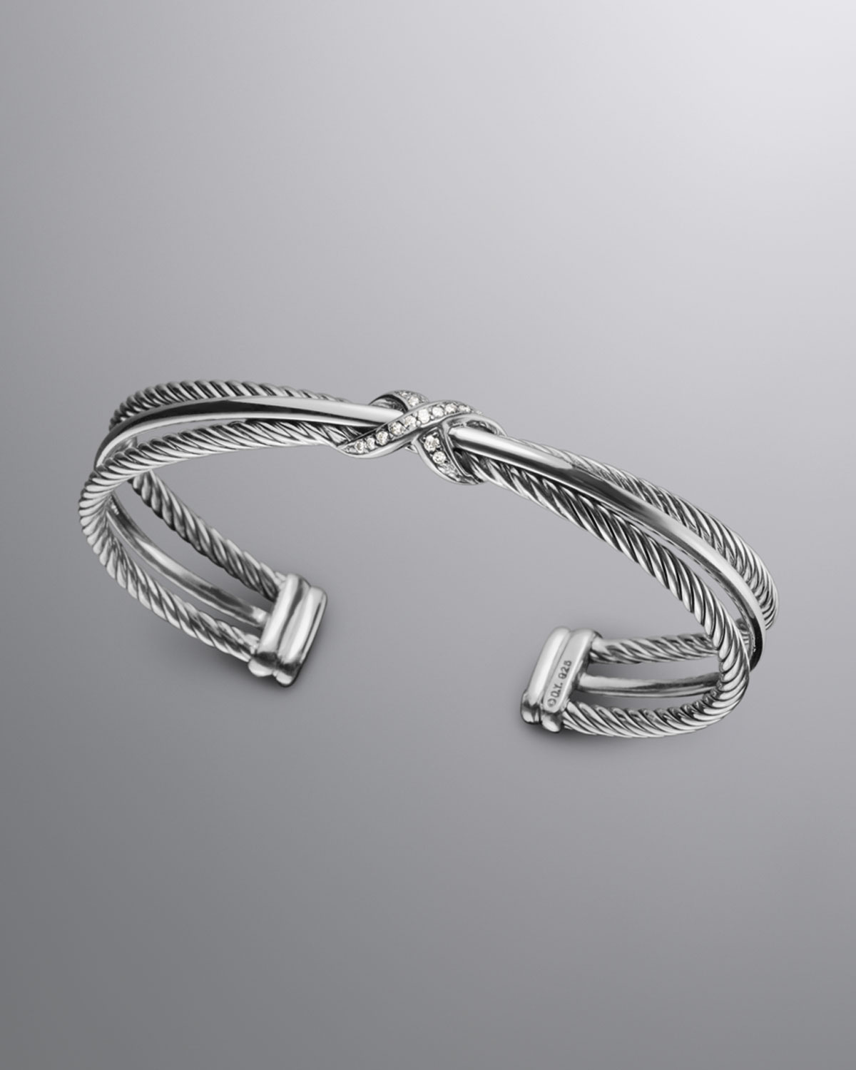David Yurman Pave Diamond Crossover X Bracelet in Silver (silver