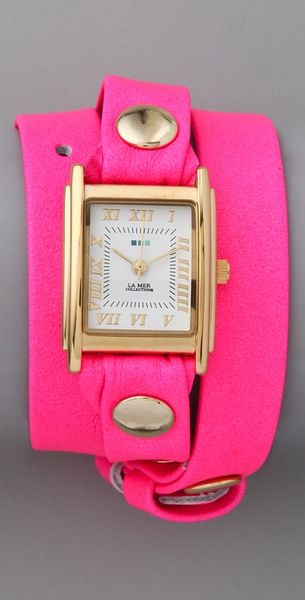La Mer Collections Neon Simple Wrap Watch in Pink (gold) - Lyst