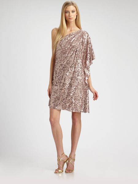 Badgley Mischka Sequined Caftan Dress in Pink (blush) - Lyst