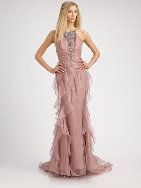 Badgley Mischka Chiffon Gown  in Purple (mauve) - Lyst