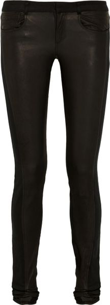 Helmut Lang Midrise Leatherpaneled Skinny Jeans in Black - Lyst