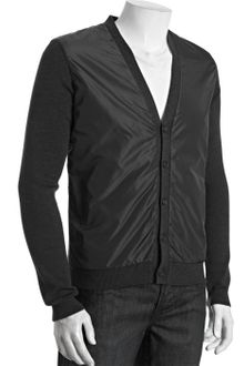 Prada Grey Wool Nylon Front Button Cardigan Sweater - Lyst