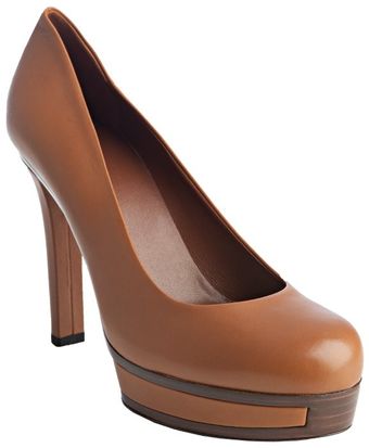  Cognac Leather Platform Pumps 