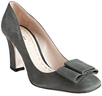   Suede Square Toe Bow Detail Pumps 