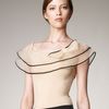 Valentino Off Shoulder Tiered Voulant Tee in Gold (champagne) - Lyst