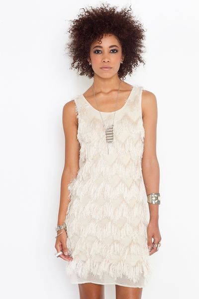 Nasty Gal Eyelash Fringe Dress  in Beige (cream) - Lyst