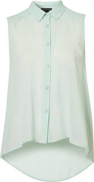 Topshop Drop Back Sleeveless Shirt in Green (mint) - Lyst