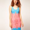 Jonathan Saunders Vest Dress Victoriana Band Print in Blue (turquoisepink) - Lyst
