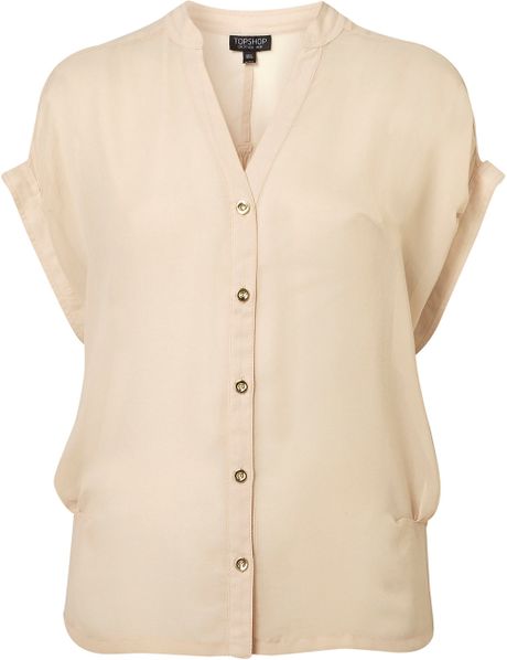 Topshop Side Tuck Chiffon Blouse in Beige (coffee) - Lyst