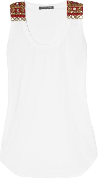 Alexander Mcqueen Embroidered Cottonjersey Tank in White - Lyst