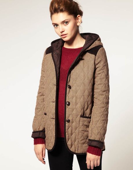 Asos Collection Asos Quilted Hooded Jacket in Tweed in Brown | Lyst