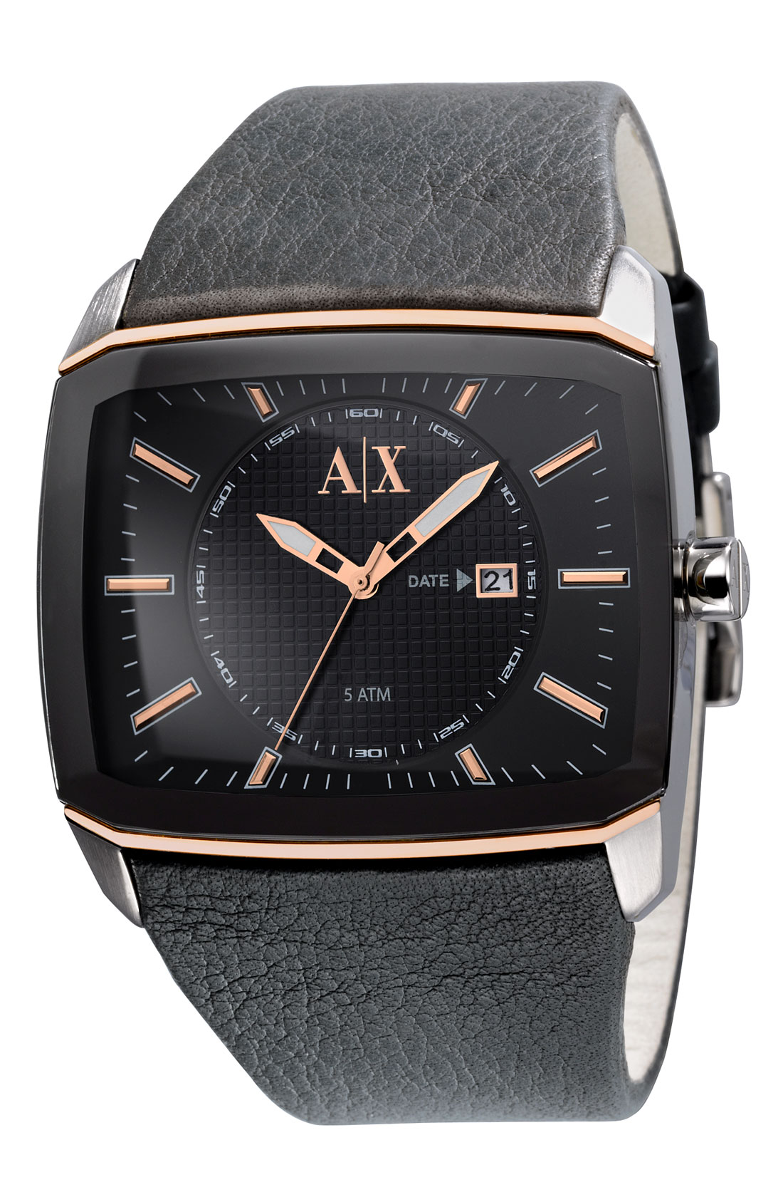 Armani Exchange Rectangular Leather Strap Watch in Gray for Men (grey