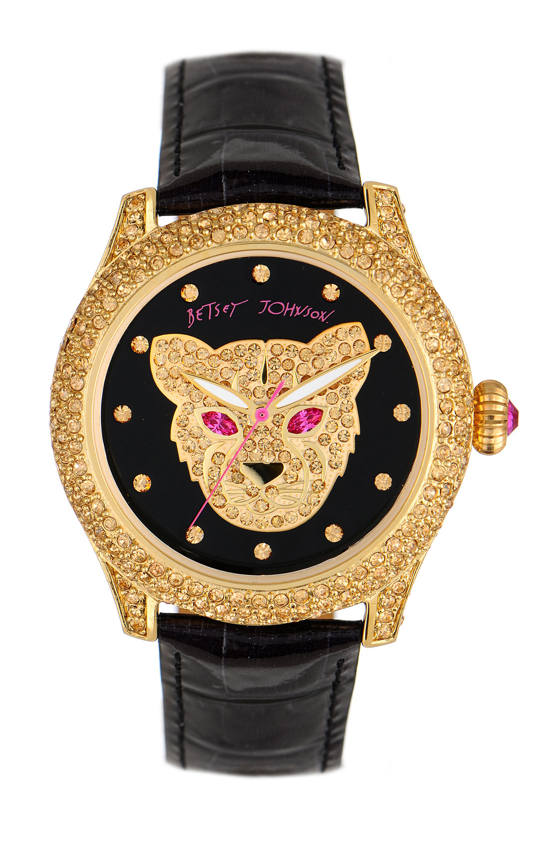 Betsey Johnson Bling Bling Time Panther Dial Watch In Gold (gold/ Black ...