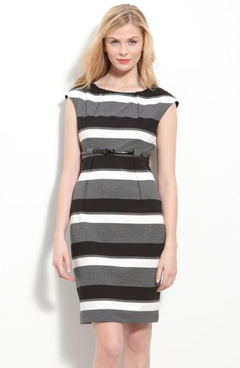Calvin Klein Belted Ponte Knit Sheath Dress - Lyst