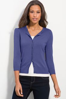 Halogen Three Quarter Sleeve Crewneck Cardigan - Lyst