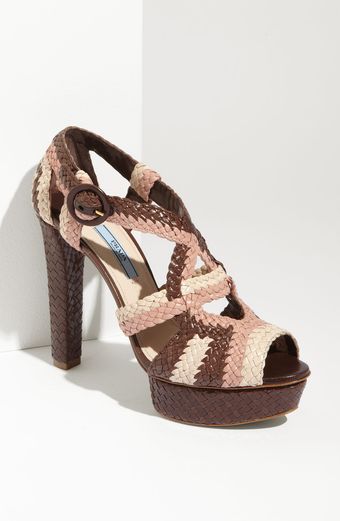 Prada Woven Platform Sandal - Lyst