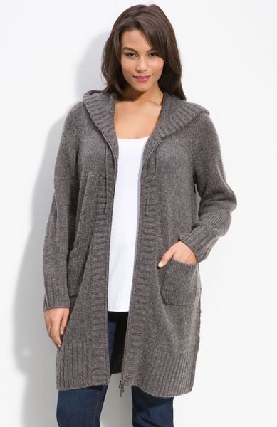 Sejour Long Hooded Cardigan In Gray (dark Heather Fog) 