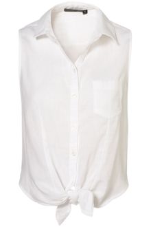 Topshop Sleeveless Tie Front Shirt - Lyst