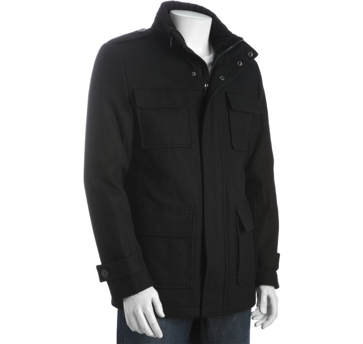 Calvin Klein Black Wool Blend Military Coat in Black for Men Lyst