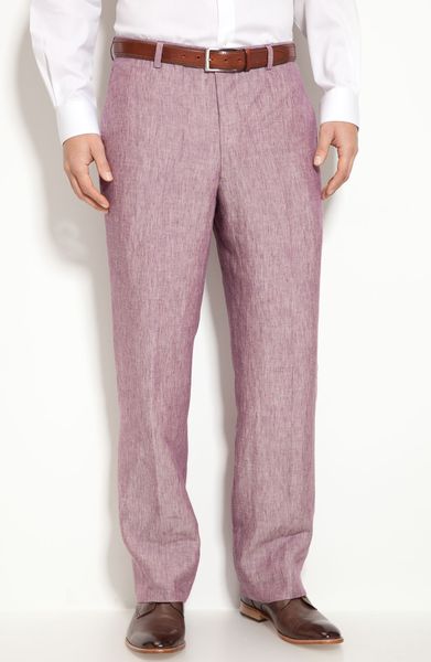 John W. NordstromÂ® Novelty Flat Front Linen Pants in Purple for Men ...