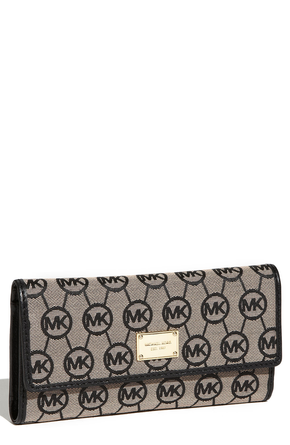 Michael Michael Kors Jet Set Checkbook Wallet in Black (beige/ black