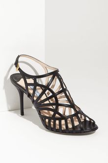 Prada Caged Patent Leather Sandal - Lyst