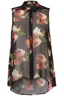 Topshop Sleeveless Rose Print Shirt - Lyst