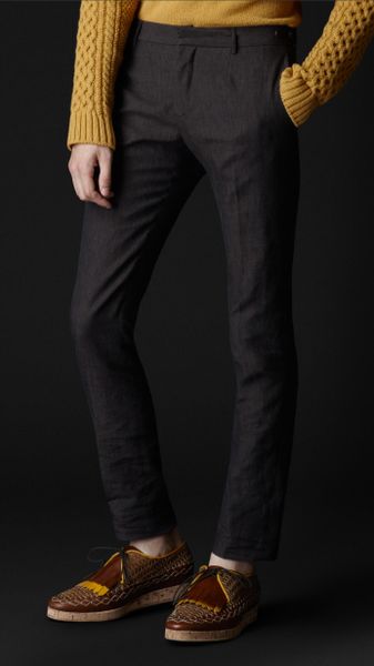 Burberry Prorsum Slim Fit Linen Trousers in Brown for Men (dark clove brown) - Lyst