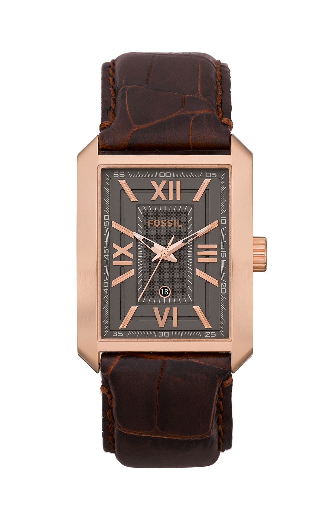 Fossil Heritage Square Case Watch in Brown for Men (rose gold/ brown