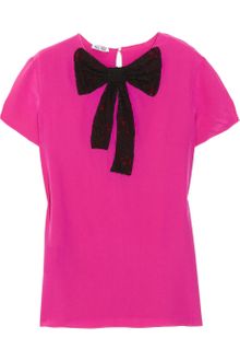 Miu Miu Lace-bow Silk Top - Lyst
