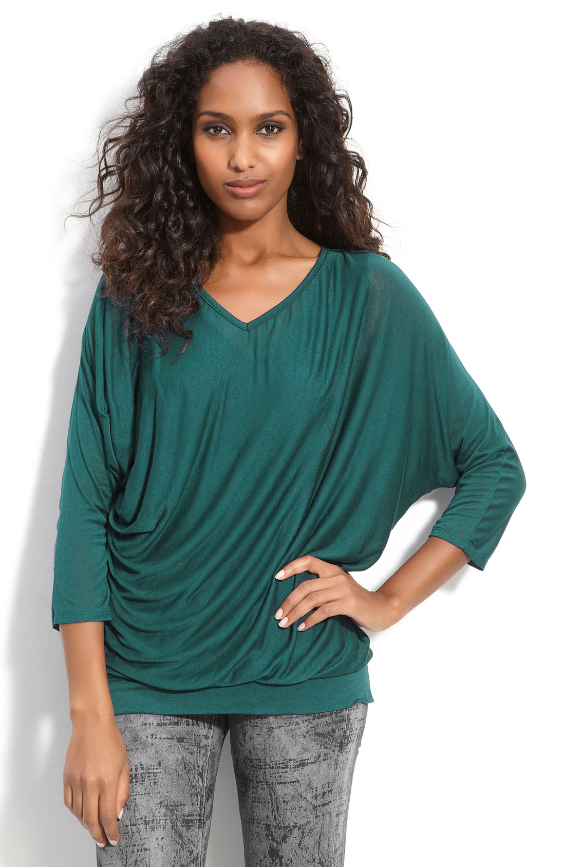 Olivia Moon Double Layer Knit Top in Green (teal) | Lyst