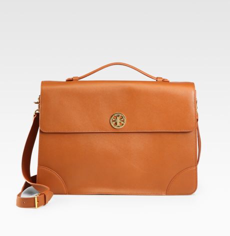Tory Burch Robinson Briefcase in Brown - Lyst