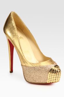 Christian Louboutin Maggie Glitter-coated Metallic Snake-print Leather Platform Pumps - Lyst