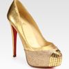 Christian Louboutin Maggie Glittercoated Metallic Snakeprint Leather Platform Pumps in Gold (nude) - Lyst