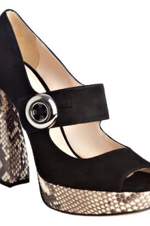 Prada  Suede and Python Open-toe Mary Jane Pumps - Lyst