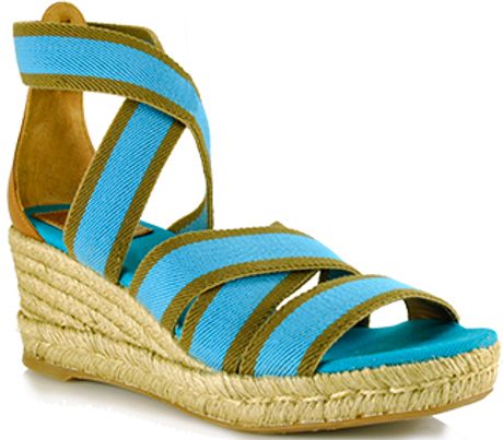 Tory Burch Bridee  Turquoise Canvas Espadrille Wedge Sandal in Blue (turquoise) - Lyst